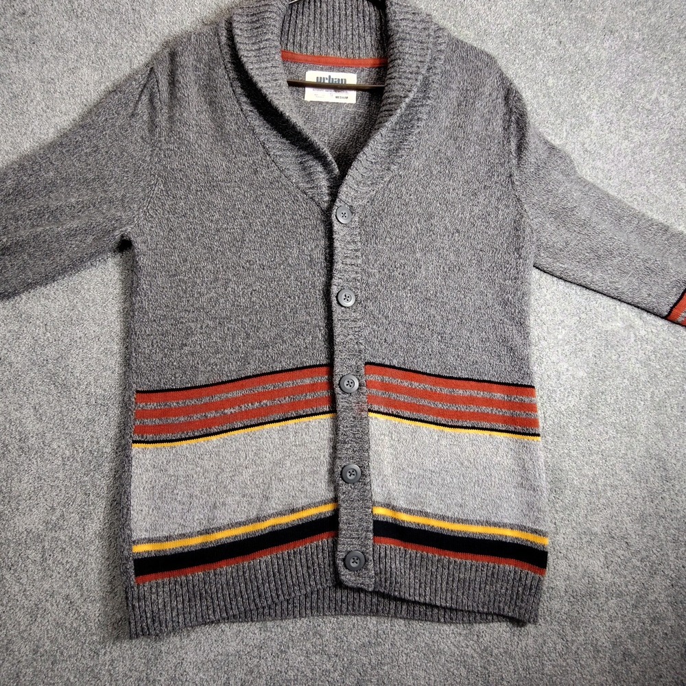 Urban Pipeline Shawl Cardigan Sweater Striped Knit Button Front Gray Mens Medium